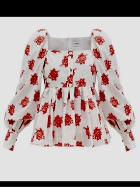 Erdem Noria Balloon Sleeve Rose Fil Coupe Victorian Style Blouse
